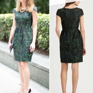 Shoshanna Womens Dress Black Green Size 4 Antonia Cap Sleeve Printed Mini